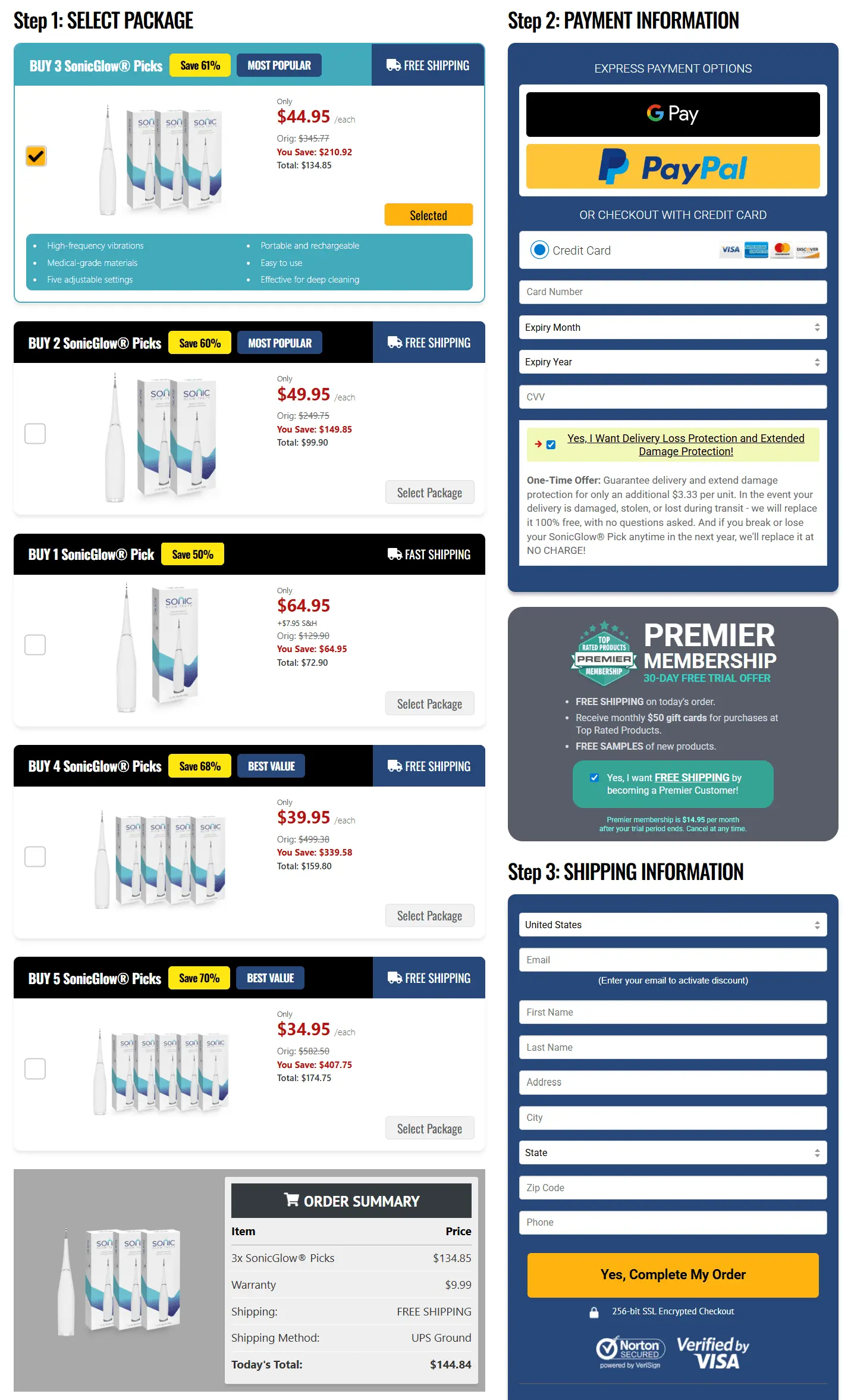 Sonic Toothbrush secure checkout page